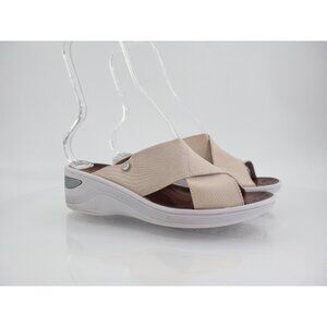 Bzees Women's Desire Sandals 8 Wedge Heel Slip On Beige Textile Casual Comfy